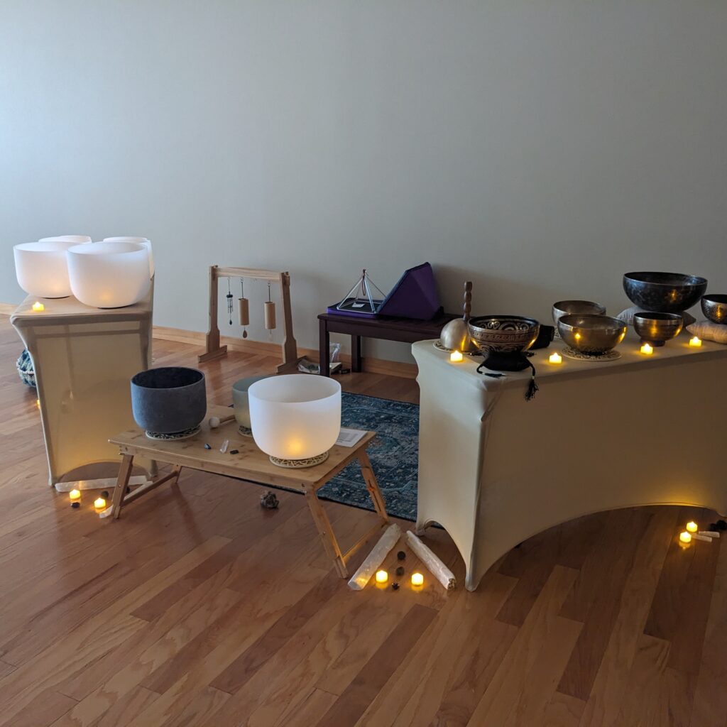A sound bath journey set up with Sound Healing Therapy with Lara.