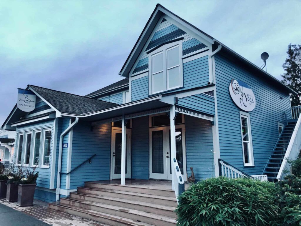 Outside view of Crescent Moon Yoga studio in La Conner, Washington.